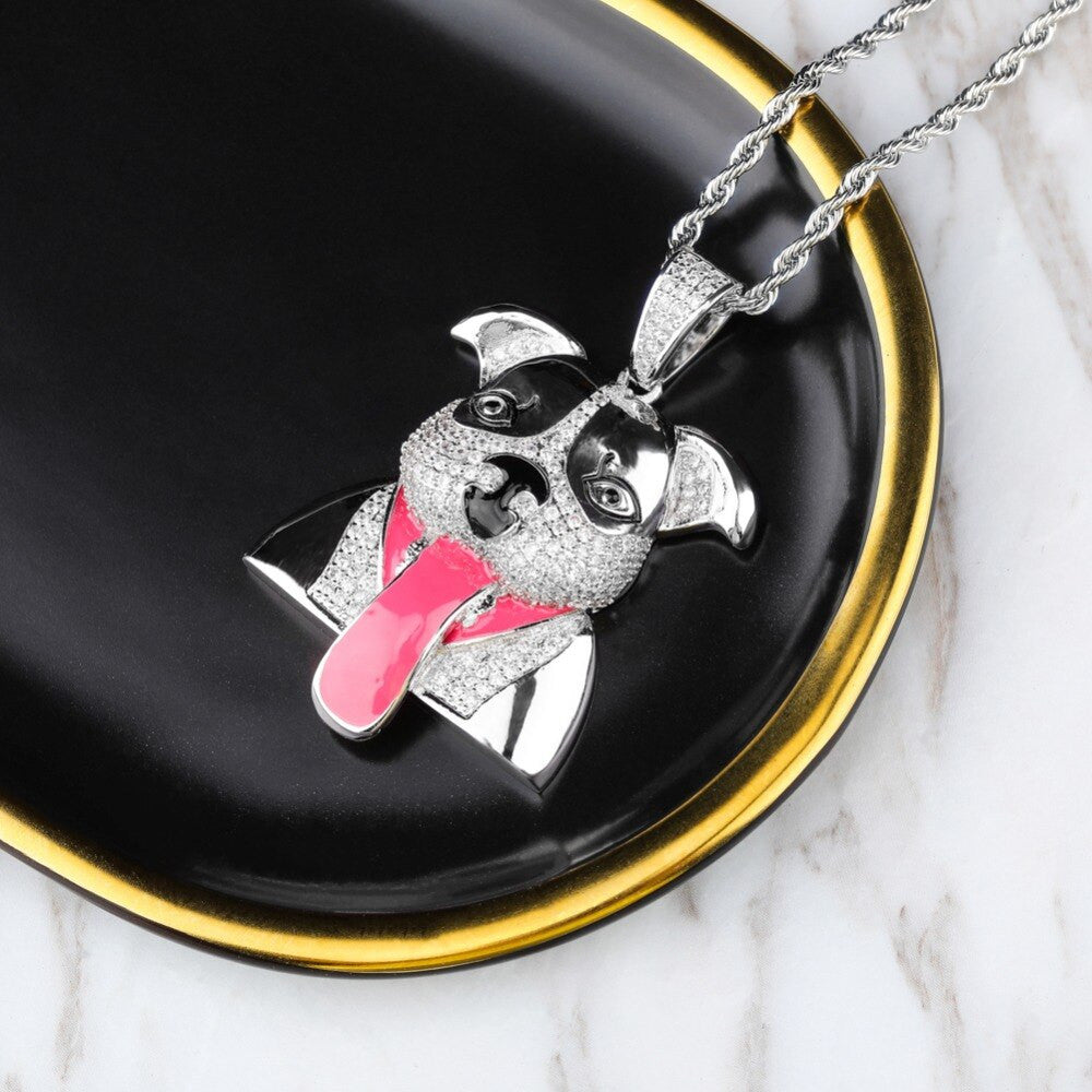 18k Gold Hip Hop Jewelry Duck Hunt AAA Micro Pave Hip Hop Dog Pendant Chain Necklace