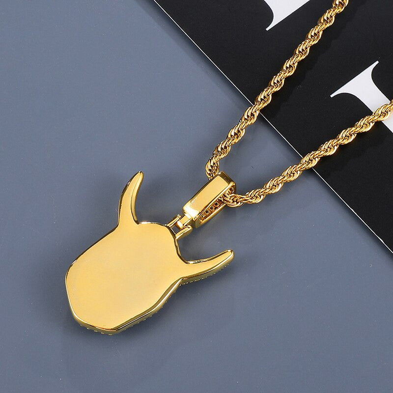 AAA Micro Pave Demon Devil Horns 18k Gold .925 Silver Hip Hop Pendant