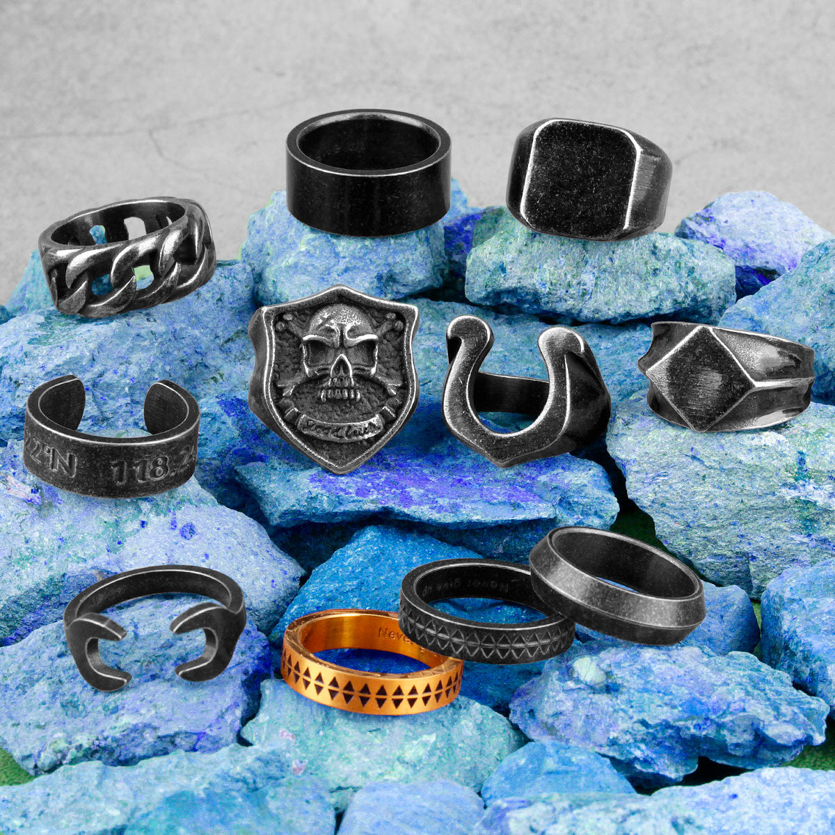 Retro Assortment Rings |  Gold Silver Black No Fade Stainless Steel Men's Street Wear Rings