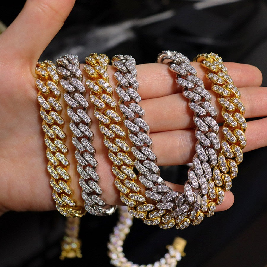 Flooded Ice AAA Prong Set 18k Gold .925 Silver 10mm Miami Cuban Link Chain Necklace