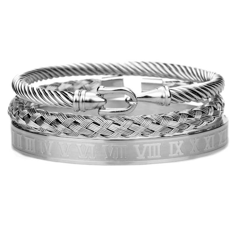 Royal Luxe | 3 Piece Luxury Cable Wire No Fade Stainless Steel Horseshoe Buckle Bracelets