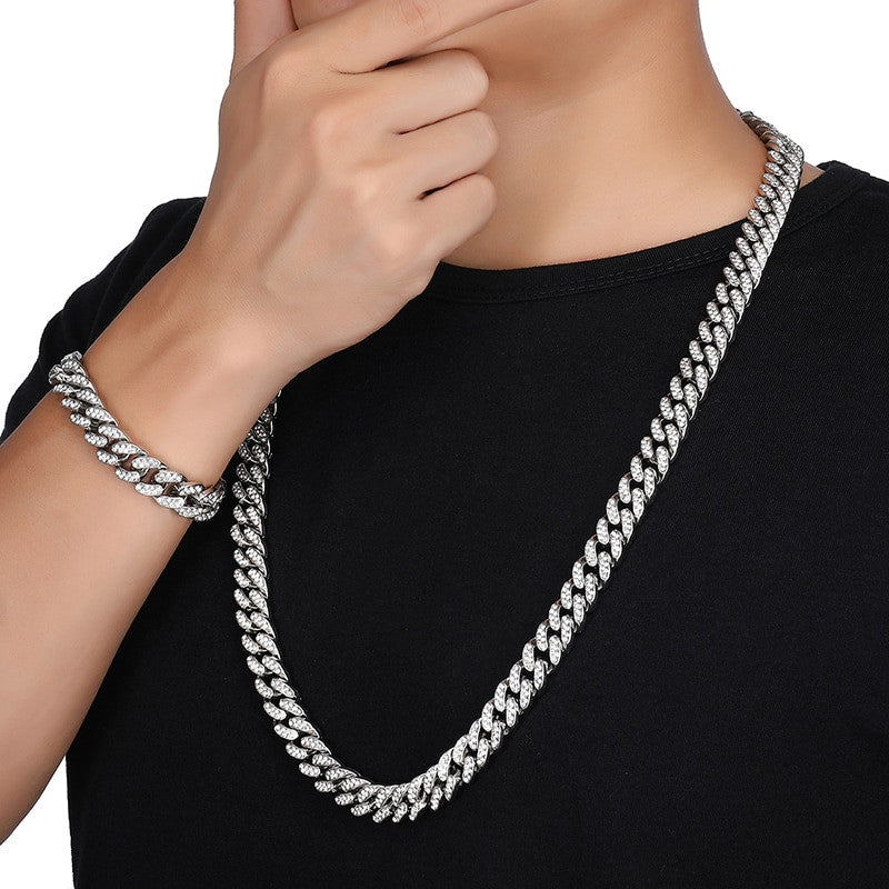 Fire Starter | Hip Hop 13mm Fully Iced Paved Miami Cuban Link Chain Bracelet Set