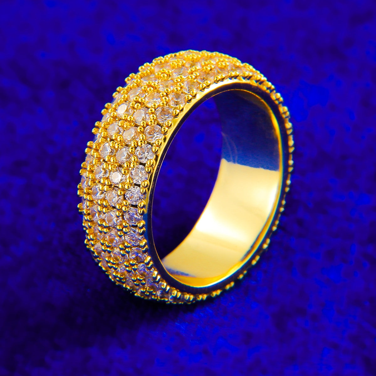 24k Gold 925 Silver 2-5 Row Blinged Out Flooded Ice Mens Rings