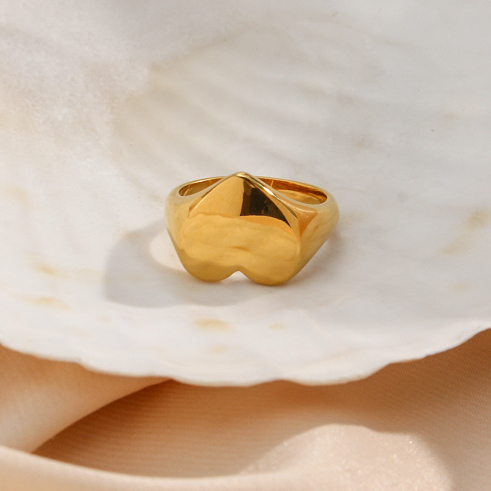 Women's 18k Gold Stainless Steel No Fade Fine Polished Wide Large Heart Finger Rings