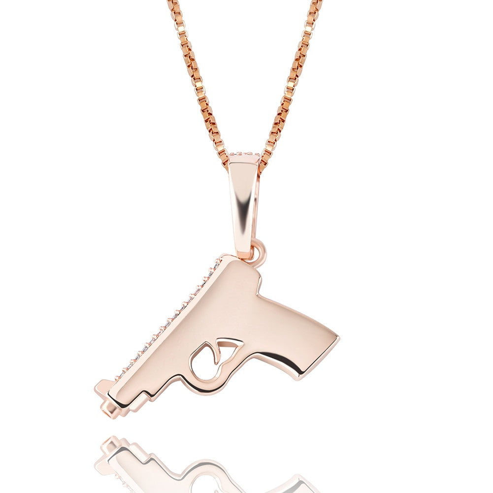 Ride or Die Hip Hop 925 Sterling Silver Rose Gold 14k Hip Hop Gun 380 Pistol Bling Pendant