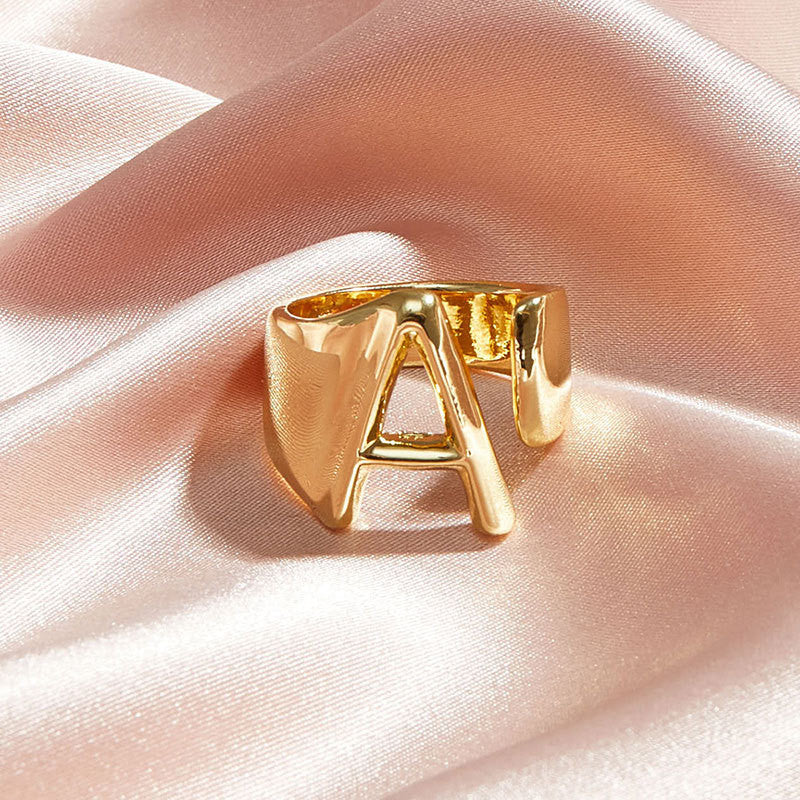 Ladies 18k Gold Initial Letter Adjustable Open Size personality Rings