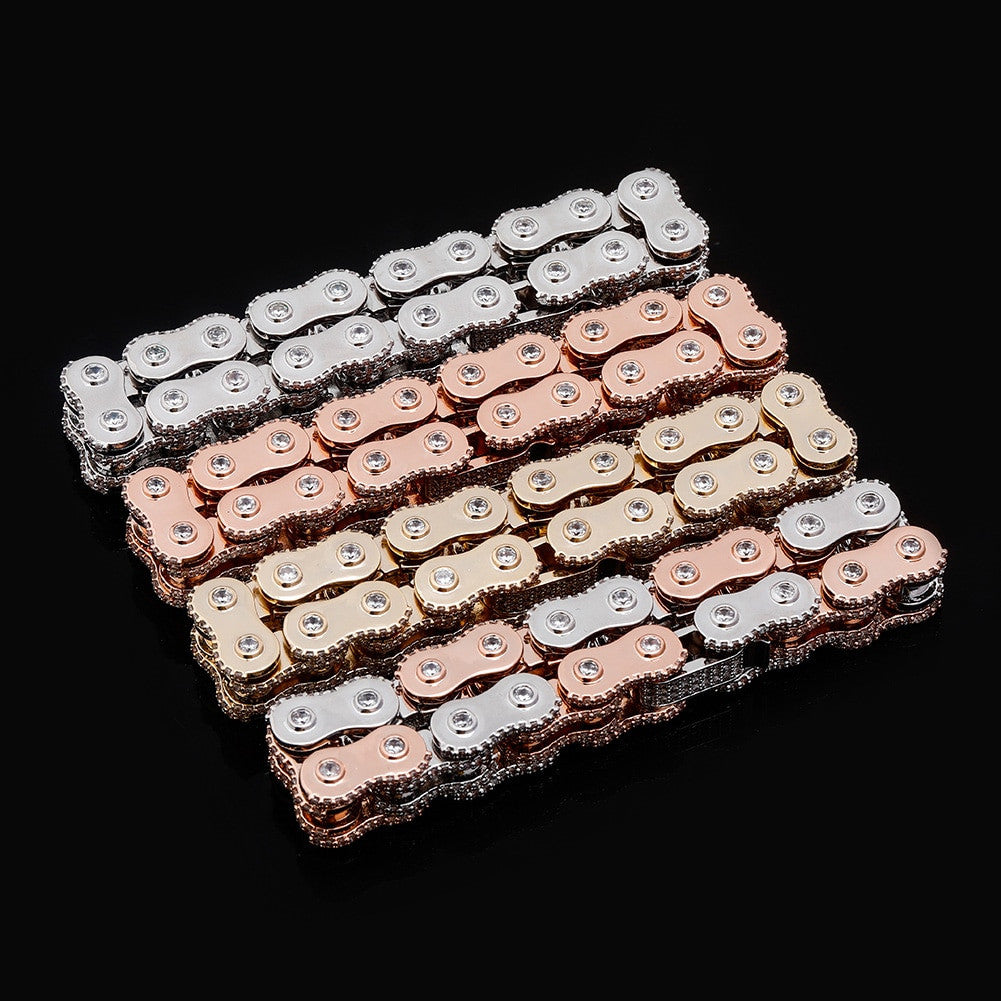 18mm 14k White Yellow Rose Gold Hip Hop Biker Boy Motorcycle Bike Chain Bracelet