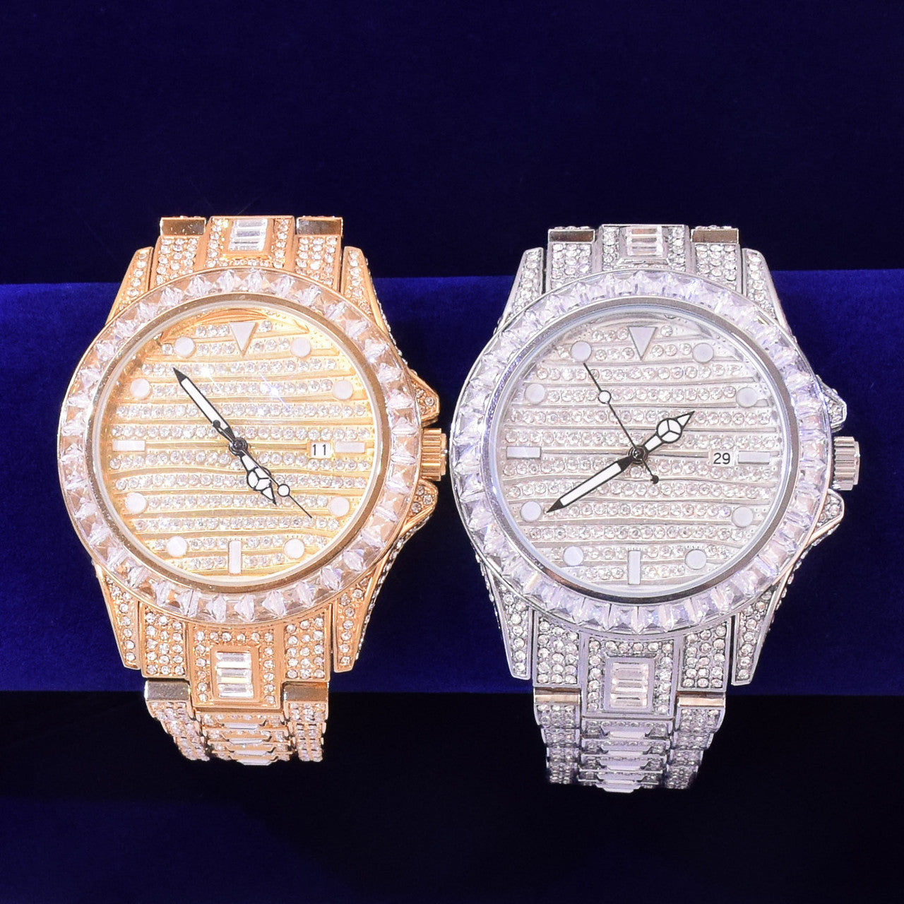 Mens Flooded Iced Baguette Bezel Big Business Hip Hop Wrist Watch