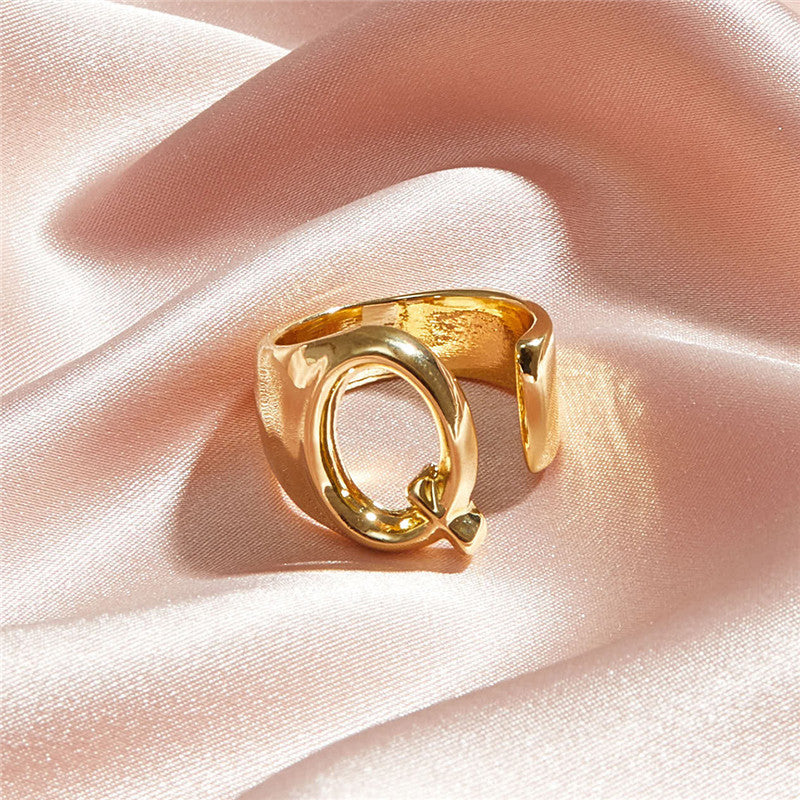 Ladies 18k Gold Initial Letter Adjustable Open Size personality Rings