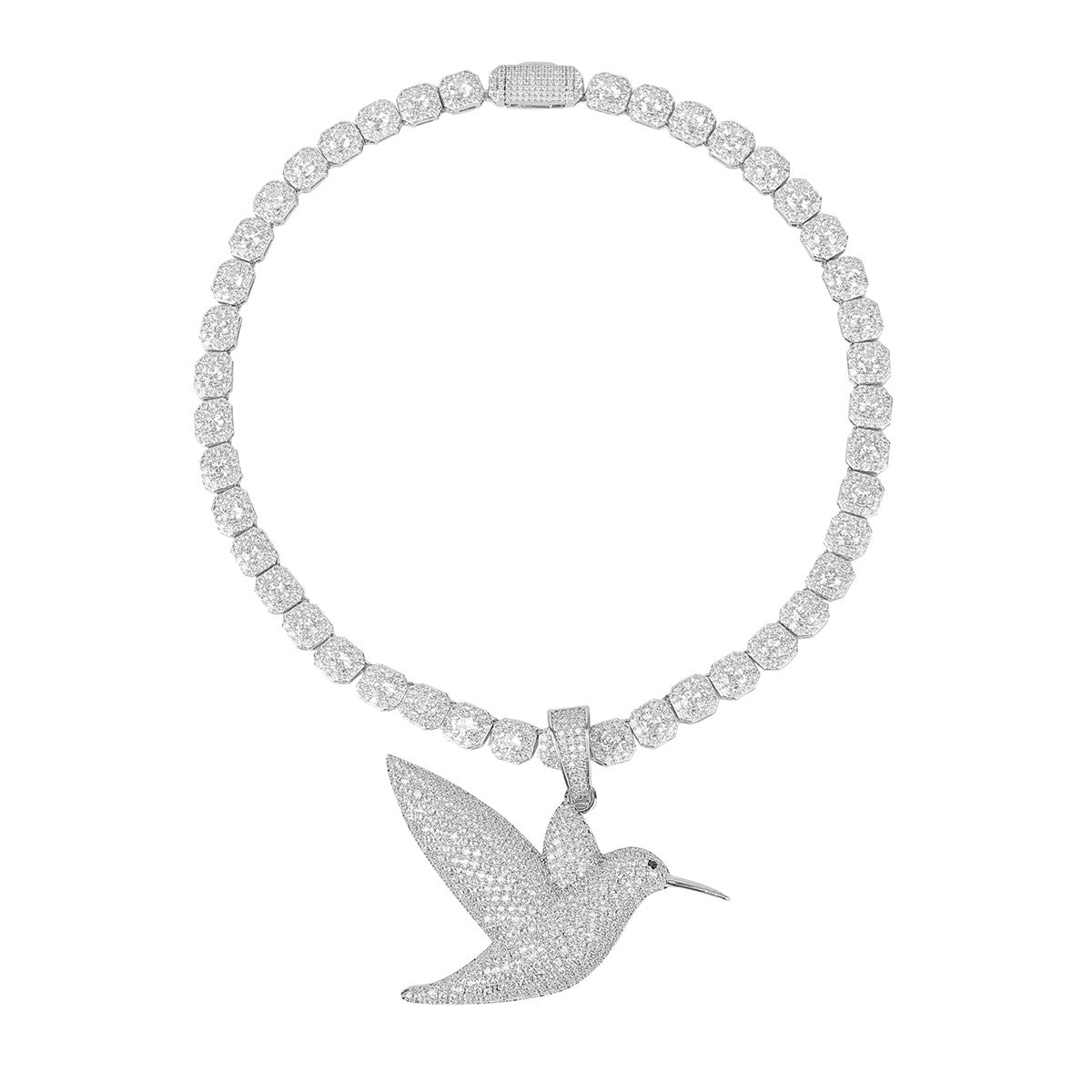 18k Gold Ladies Bling Humming Bird 5A Stone Pendant Chain Necklace