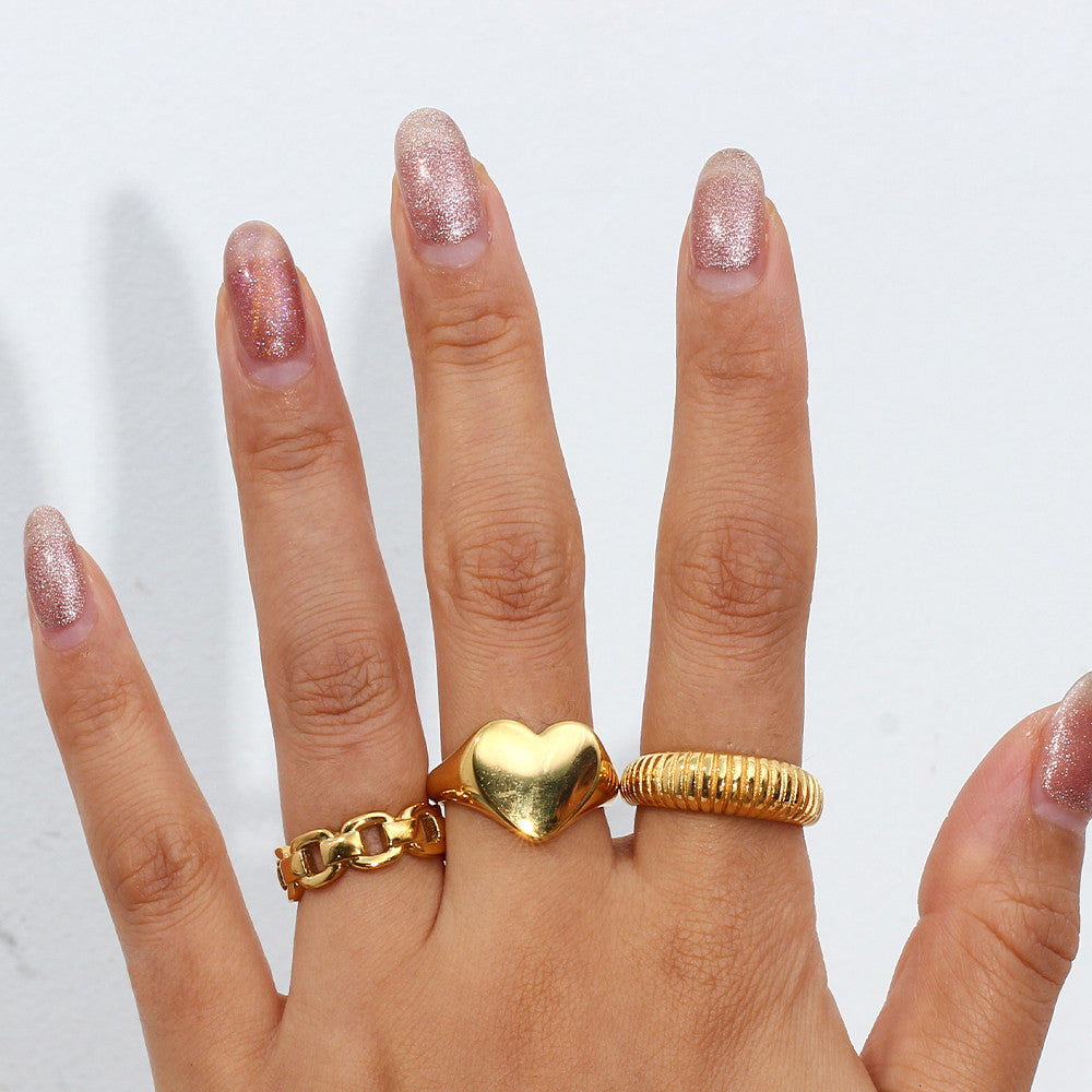 Women's 18k Gold Stainless Steel No Fade Fine Polished Wide Large Heart Finger Rings