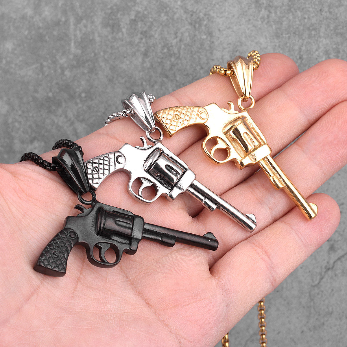 Hot Revolver | Hip Hop 14k Gold over No Fade Stainless Steel Pistol Pendant Chain