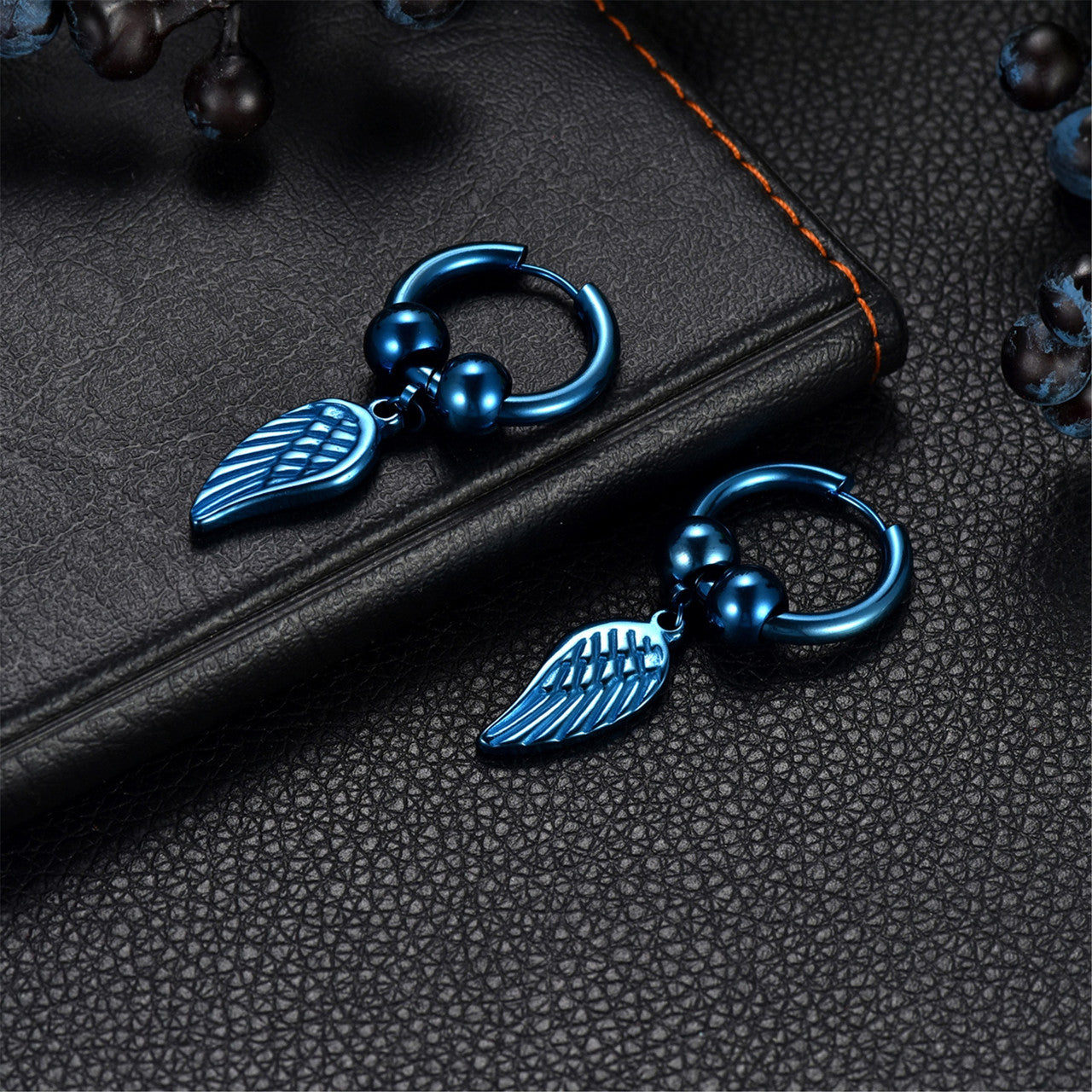 14k Rose Gold Rainbow Color Angel Wings Huggie Style Hoop Stainless Steel High Fashion Earrings