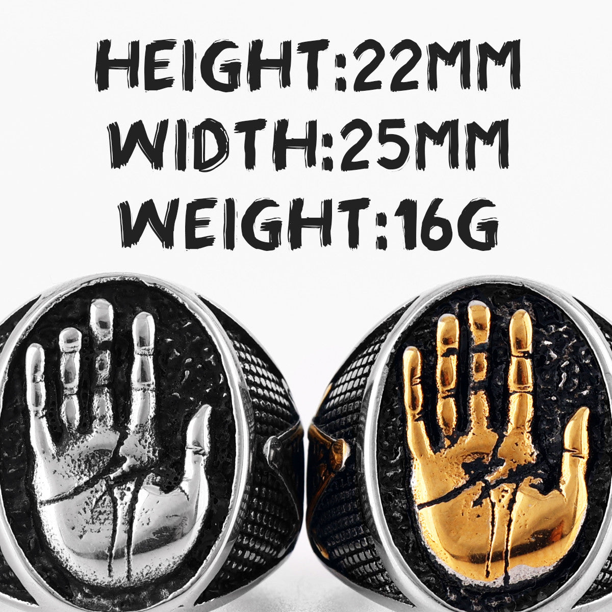 Buddha Palm Hand Sign 14k Gold Silver No Fade Stainless Steel Street Wear Rings