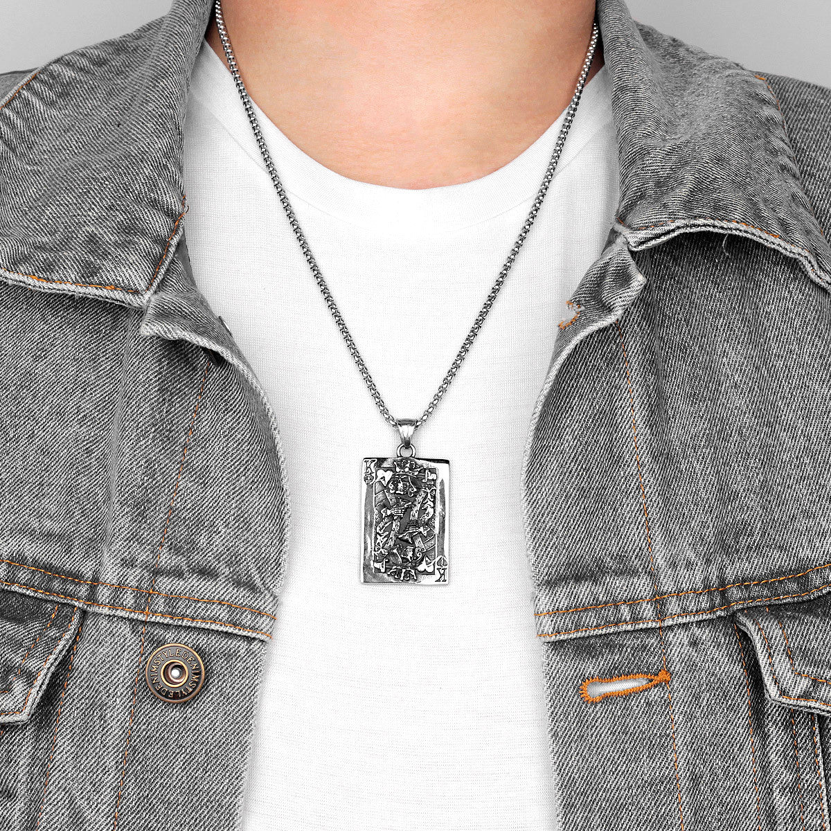 King Of Spades | Stainless Steel Skull Spade King Poker Card Street Style Pendant