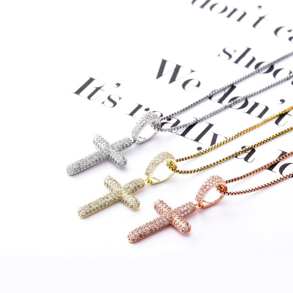 Flooded Ice Prong Set Cluster Stone Solid 925 Sterling Silver Iced Cross Bling Pendant Necklace