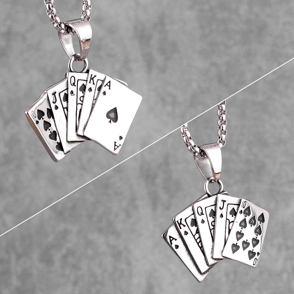 316L No Fade Stainless Steel Straight Flush Poker Hand Street Wear Pendant Chain