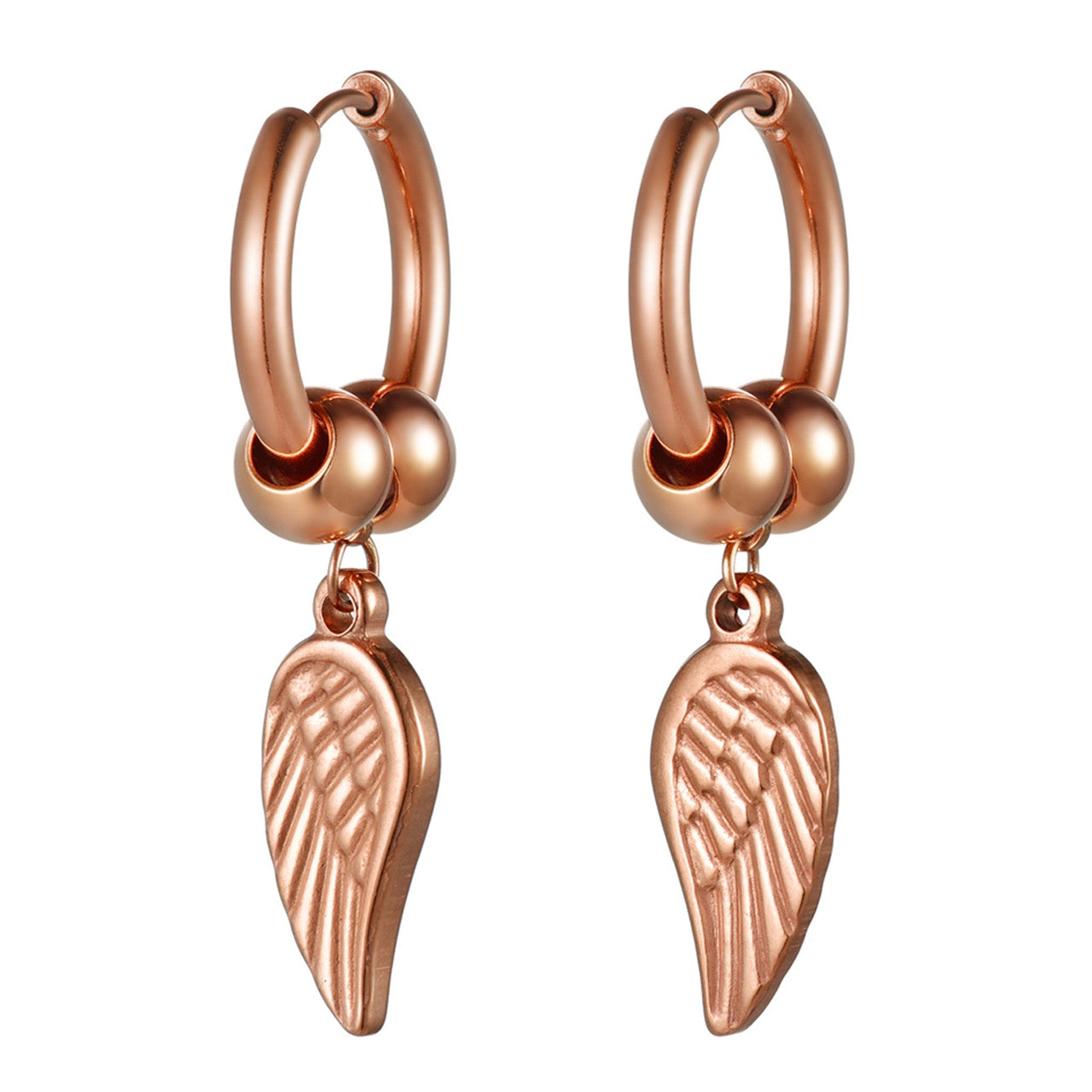 14k Rose Gold Rainbow Color Angel Wings Huggie Style Hoop Stainless Steel High Fashion Earrings
