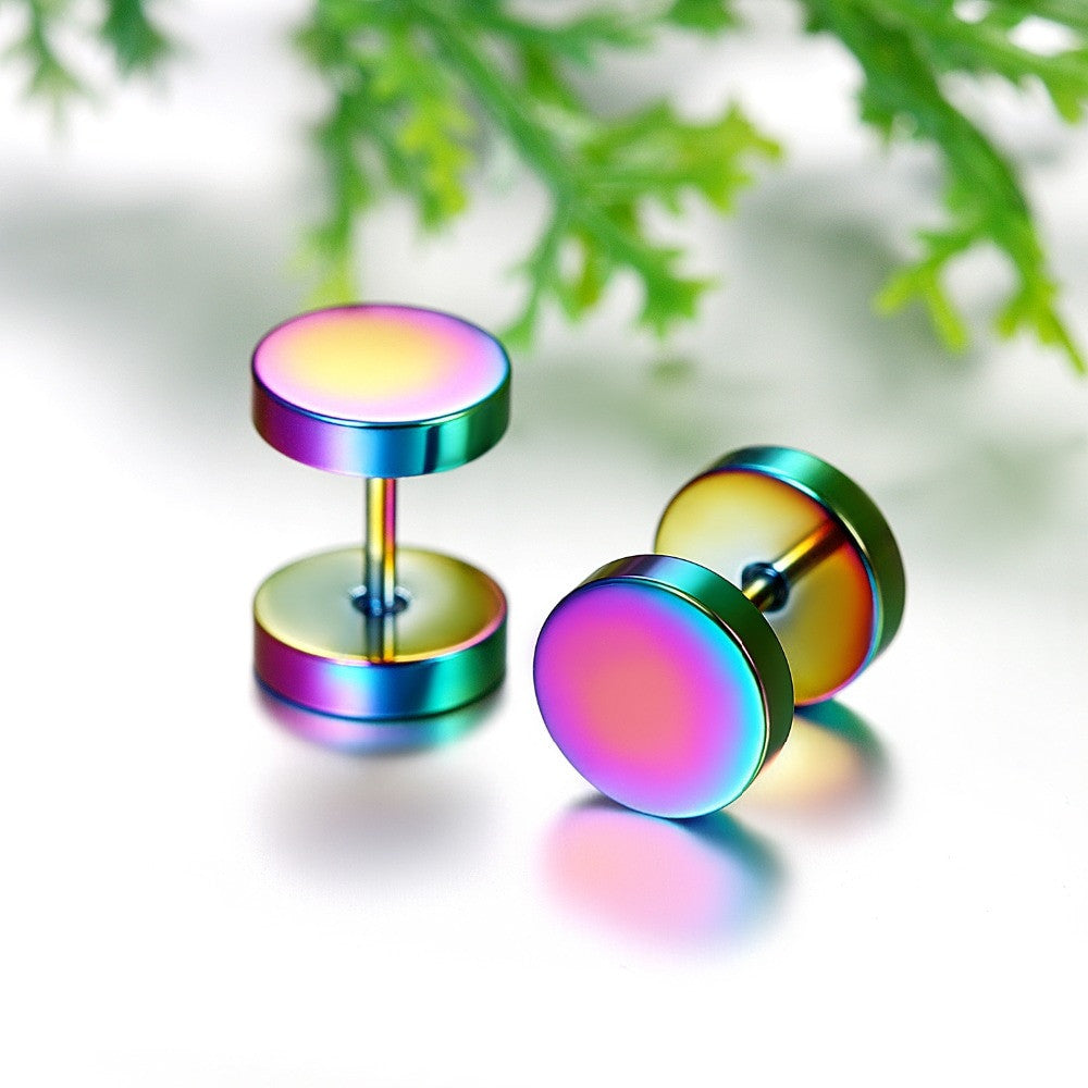 Fashion No Fade Stainless Steel Dumbbell Screw Back Street Wear Earrings