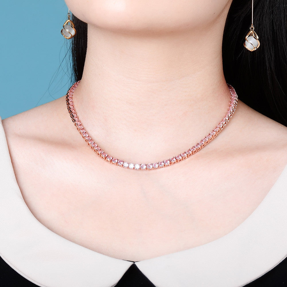 Pink Blue Iced 3mm-6mm Choker Style 1 Row AAA Tennis Chain Necklace