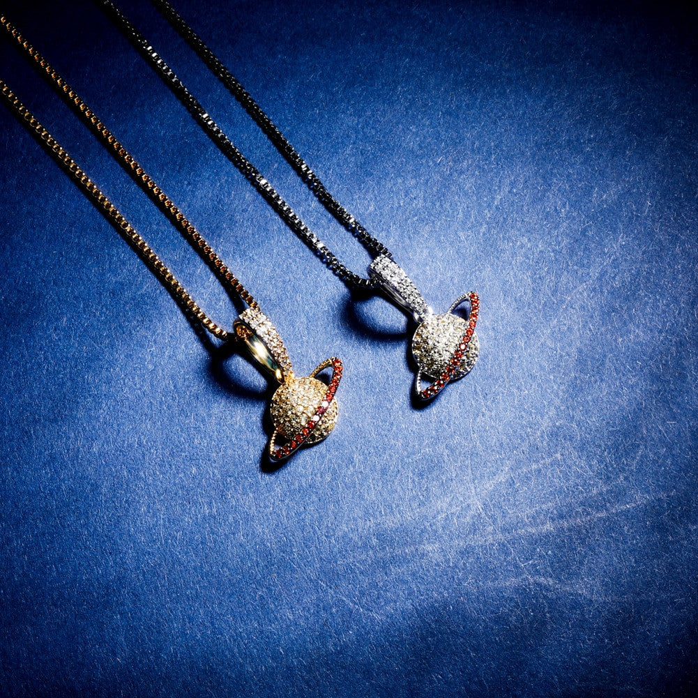 Ladies Love Orbit Solid 925 Sterling Silver Planet AAA Micro Pave Pendant Necklace