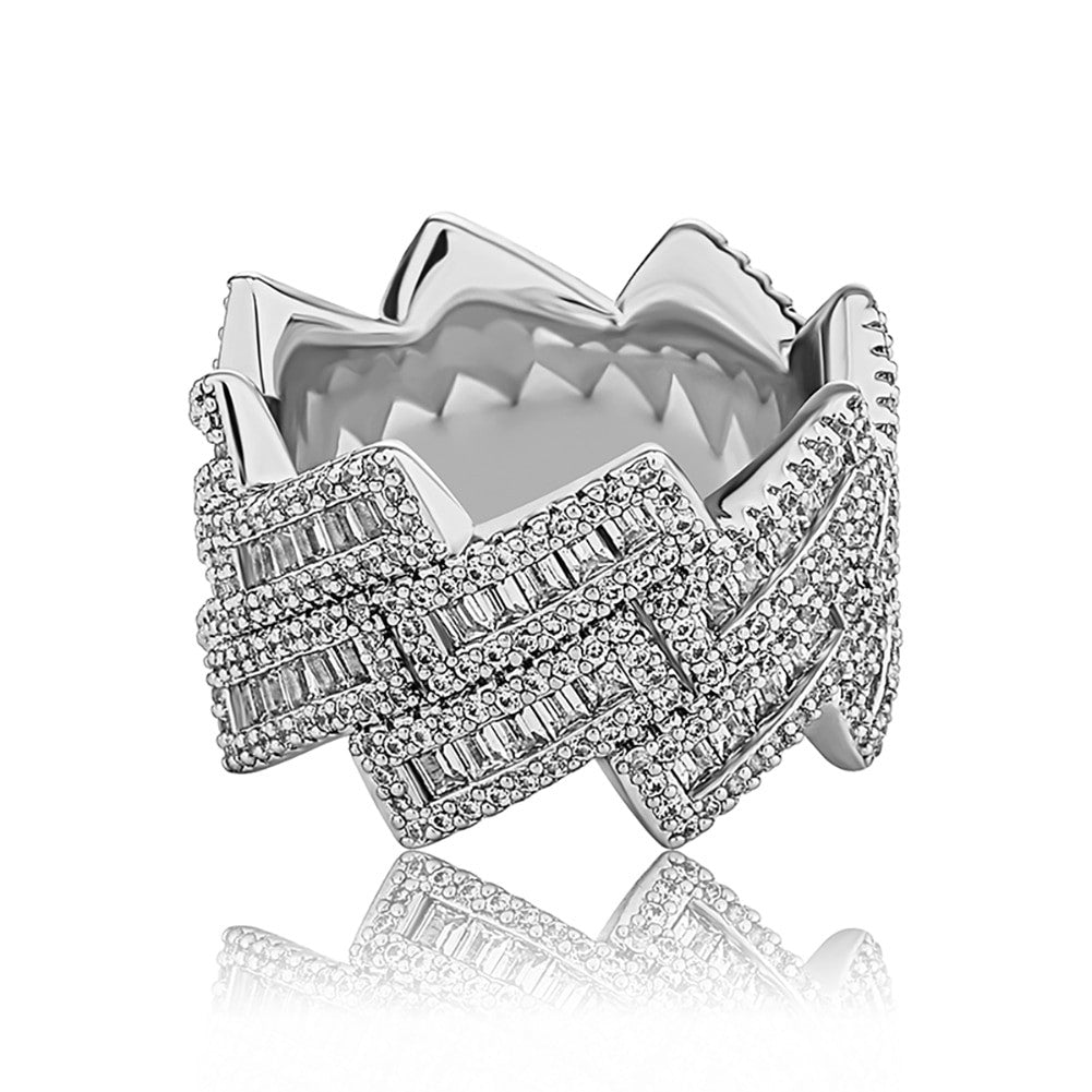 Flooded Ice Prong Set Cuban Link Baguette Iced Bling Rings