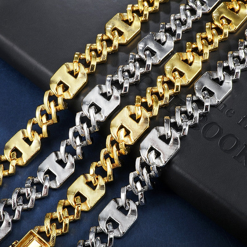 17mm 18k Gold .925 Silver Designer Princes Cut Flooded Ice Cuban Link Bracelet Chain Jewelry Set