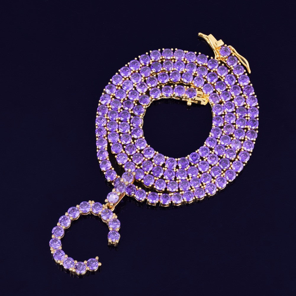 Hip Hop Purple Hazed Custom Tennis Letter Pendant Chain Necklace