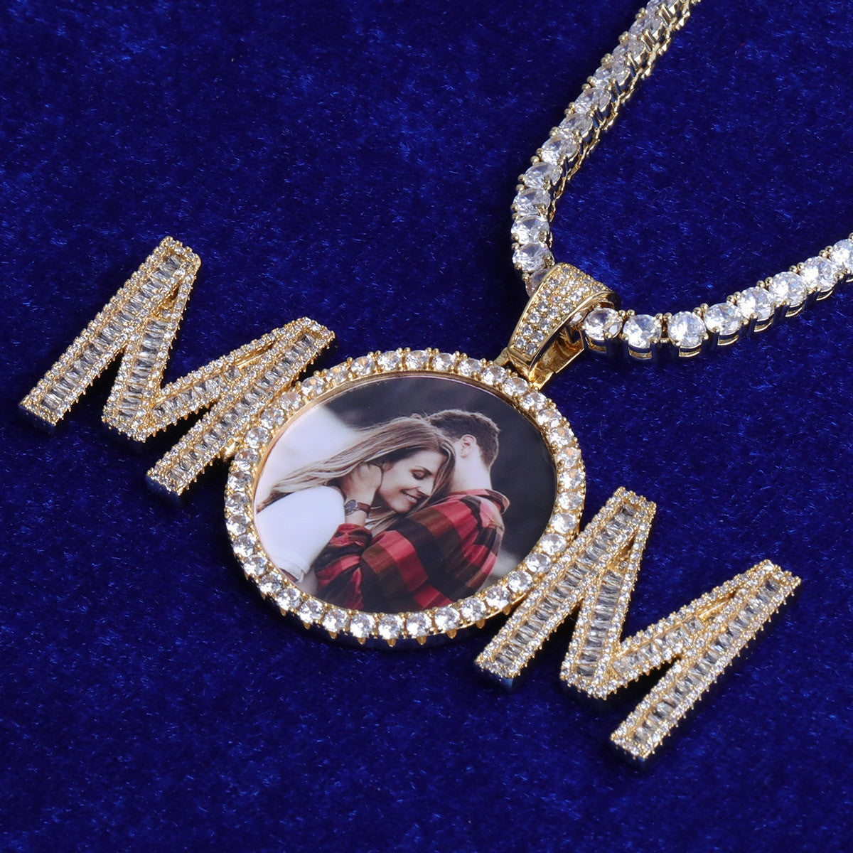 Flooded Ice MOM Hip Hop Custom Photo Medallion Pendant Chain Necklace