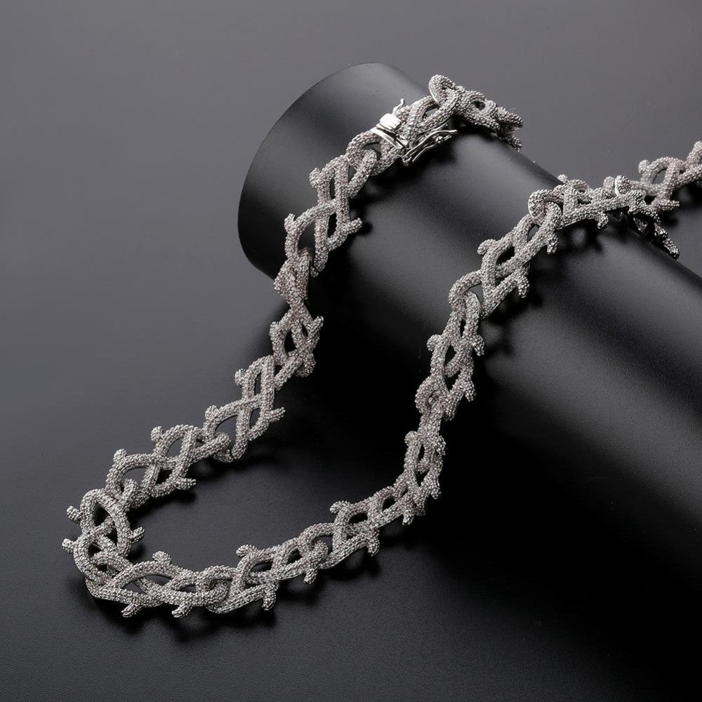Mens Flooded Ice Crown Of Thorns Cuban Link Hip Hop Chain Necklace
