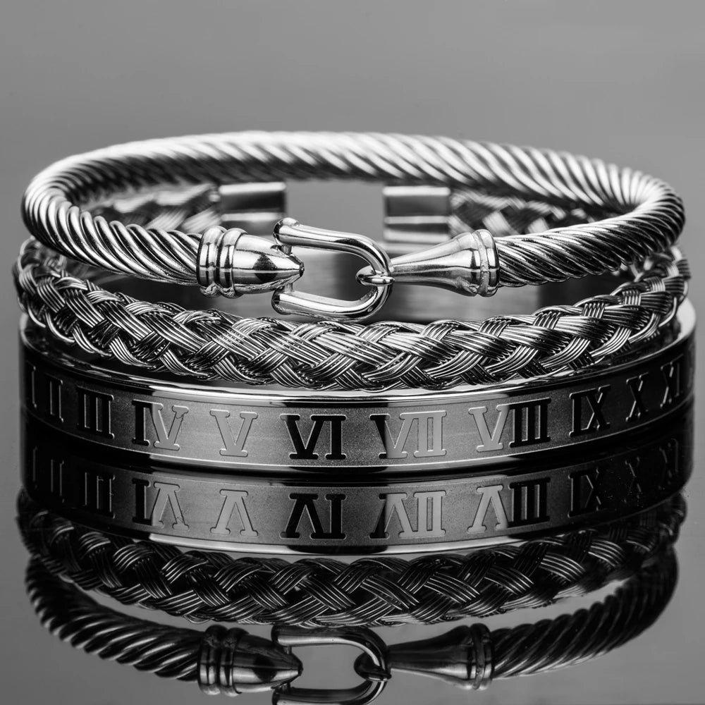 Royal Luxe | 3 Piece Luxury Cable Wire No Fade Stainless Steel Horseshoe Buckle Bracelets