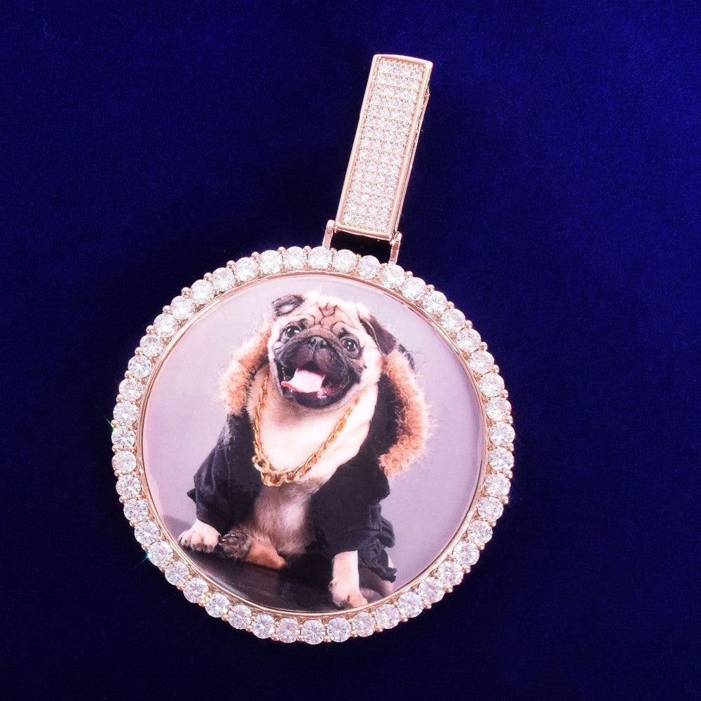 Flooded Ice Big Button 18k Silver Rose Gold Photo Picture Hip Hop Pendant