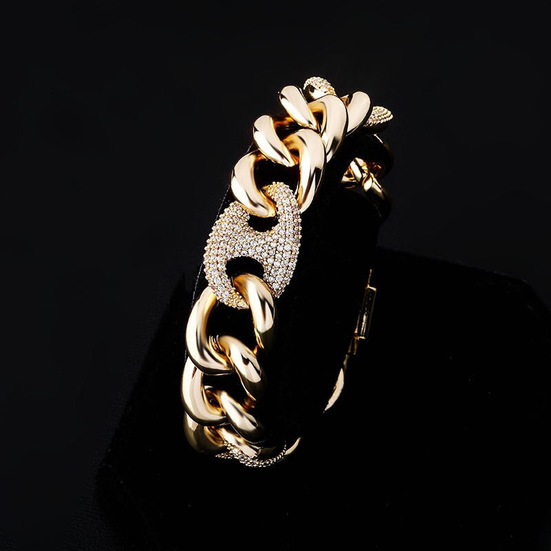 925 Silver Rose 14k Gold 16mm Box Clasp Miami Cuban Link Flooded Ice Hip hop Bracelet