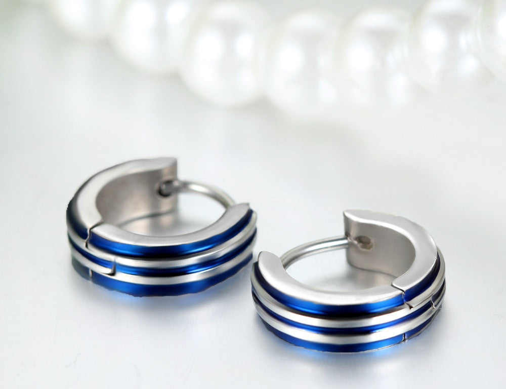 Mens Ultra Fashion Striped The Unique Man Stainless Steel Huggie Hoop Bling Earrings
