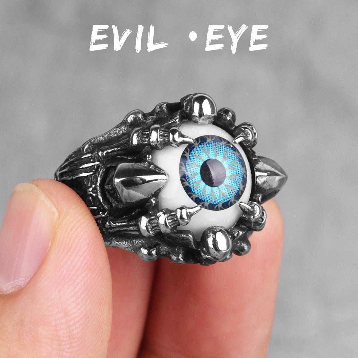 Mens No Fade Demon Evil Eye Silver Stainless Steel Personality Rings