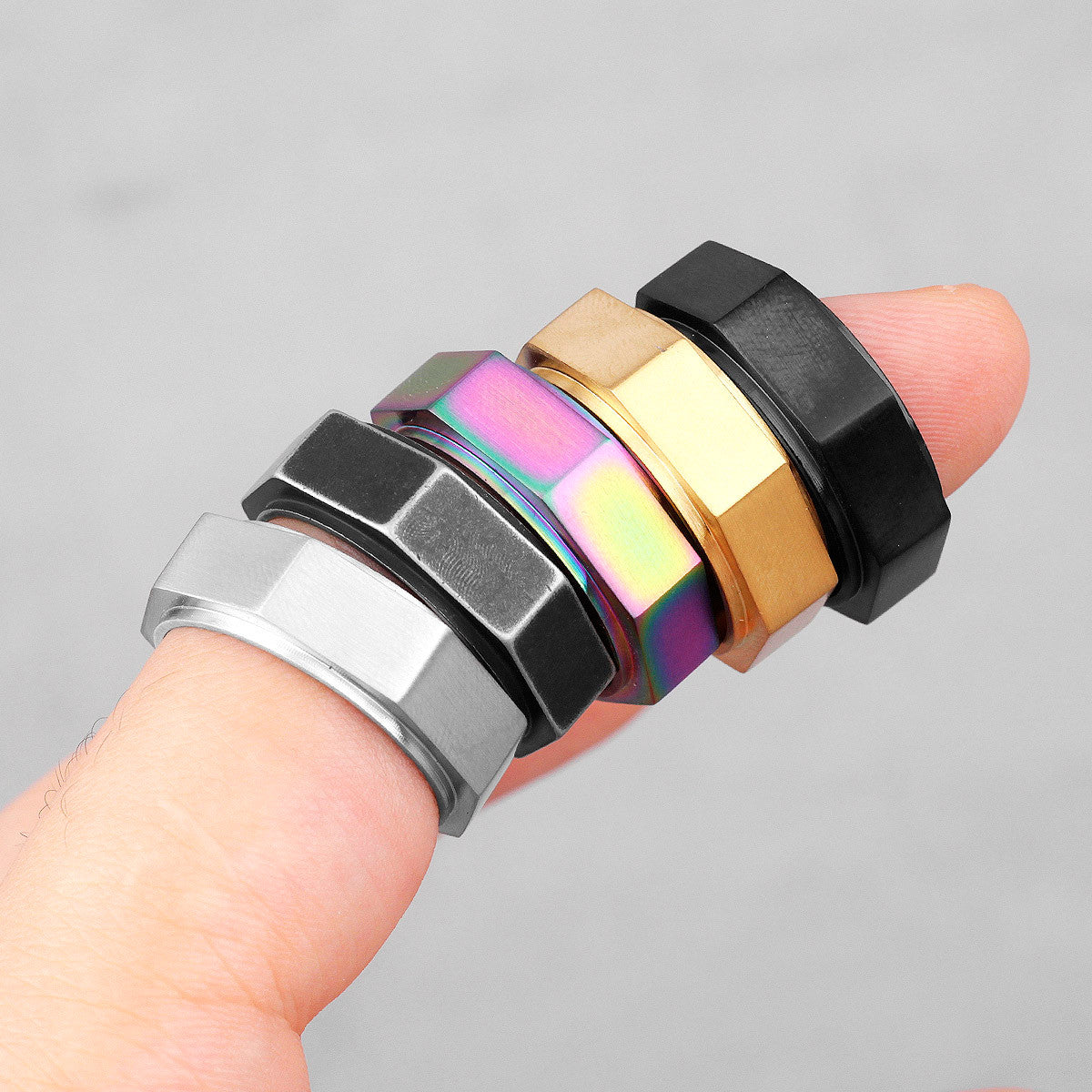 Mens Metal | 14k Gold Black over Solid Stainless Steel Strong Vintage Engine Screw Ring