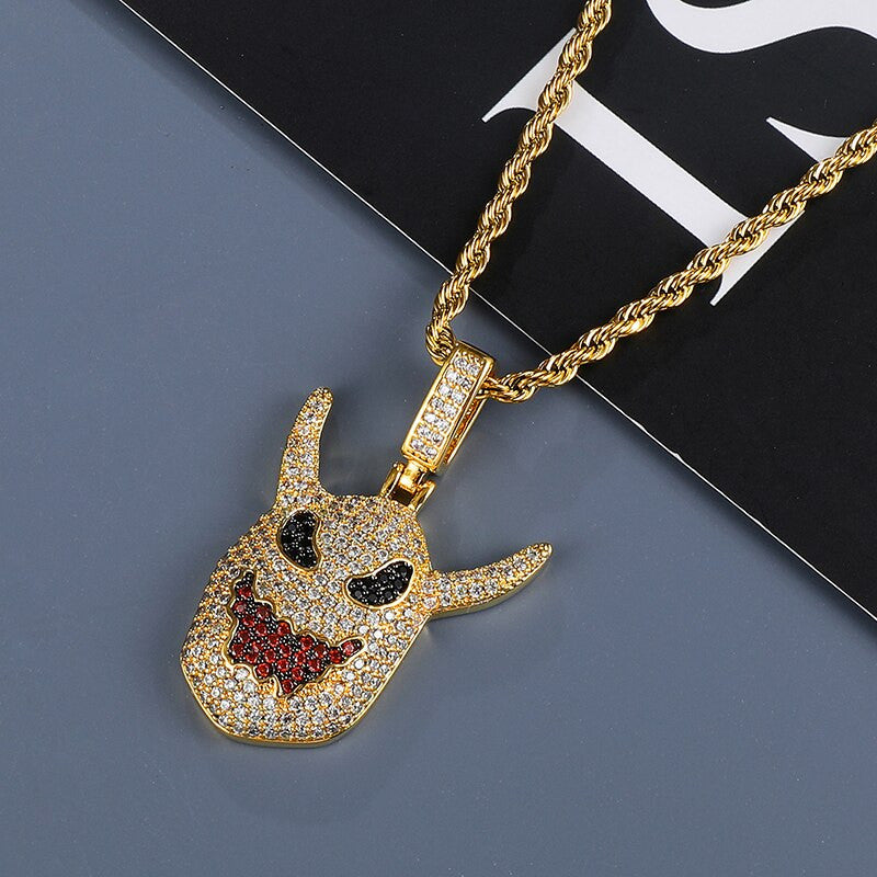 AAA Micro Pave Demon Devil Horns 18k Gold .925 Silver Hip Hop Pendant