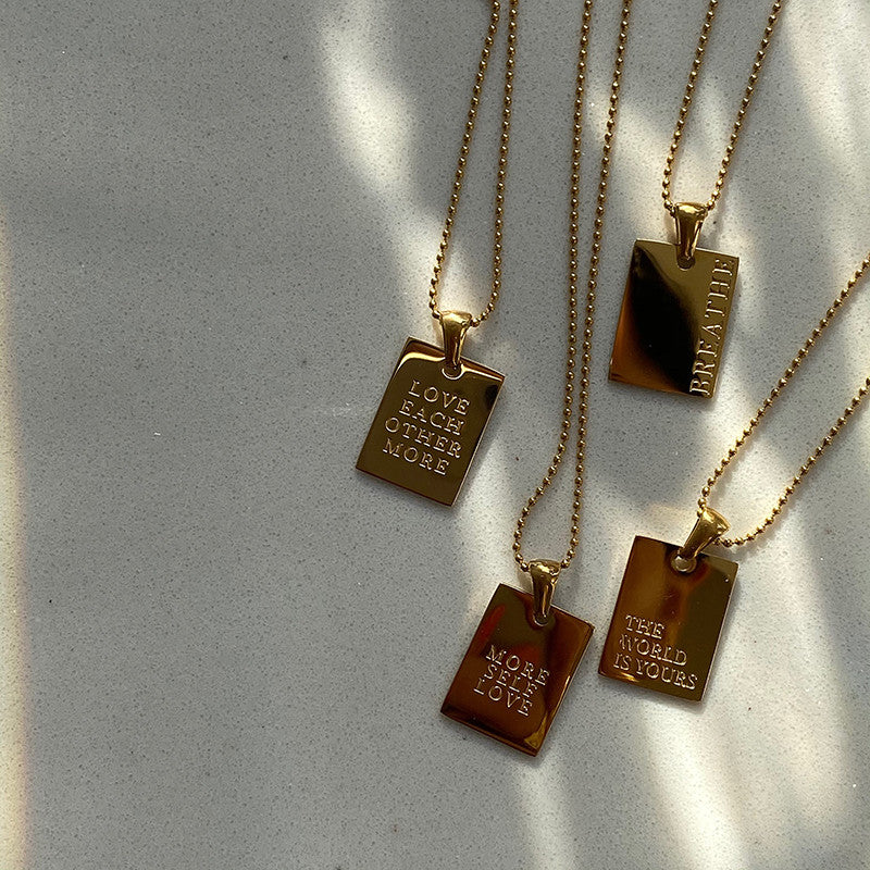 18k Gold Waterproof Self Motivation Stylish Hip Hop Personal Engraved Square Necklace