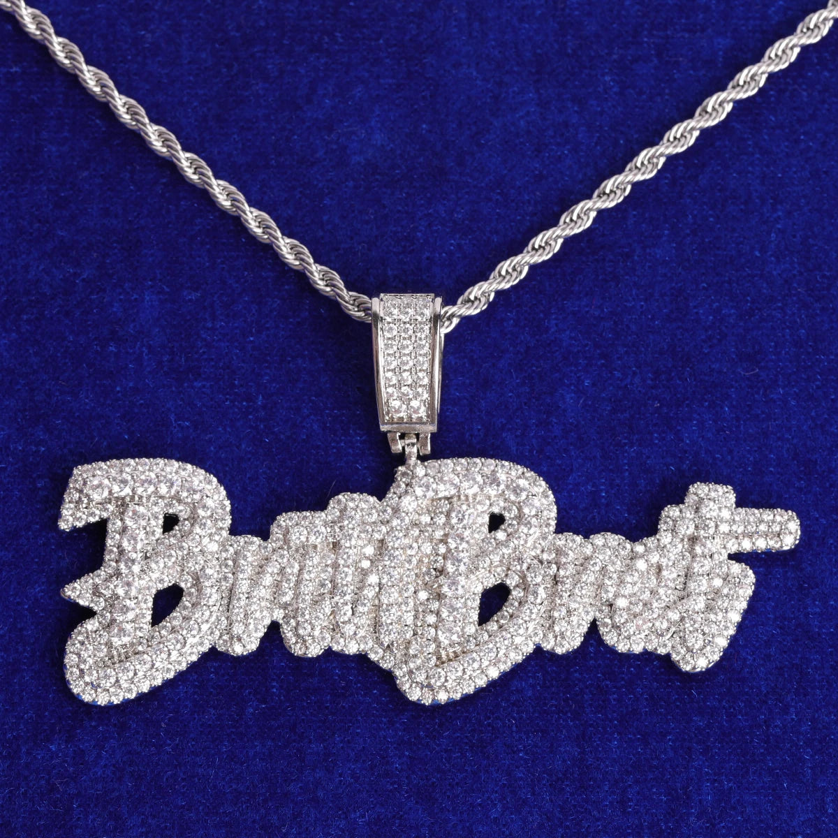 Cluster Drip | Iced Two Layer VVS Diamond CZ Blinged Out Nameplate Pendant