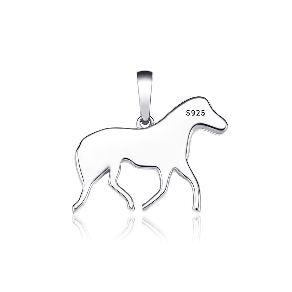 Ladies Fine Jewelry 3A Simulate Diamond .925 Sterling Silver Horse Pendant Necklace