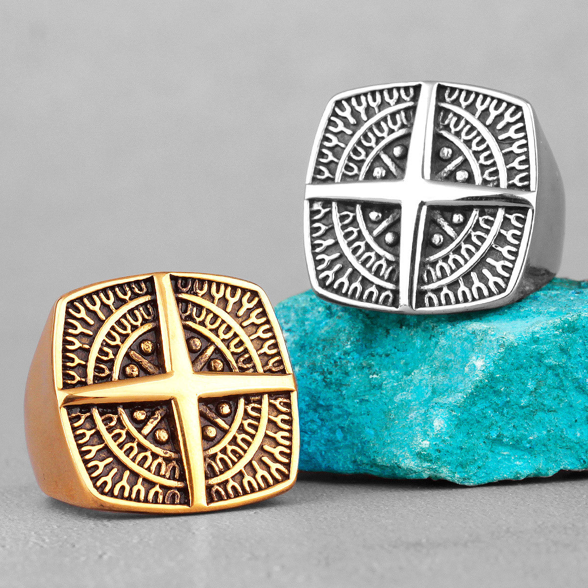 Ancient Compass | 14k Gold Over Stainless Steel Men's Street Wear Unique Ring