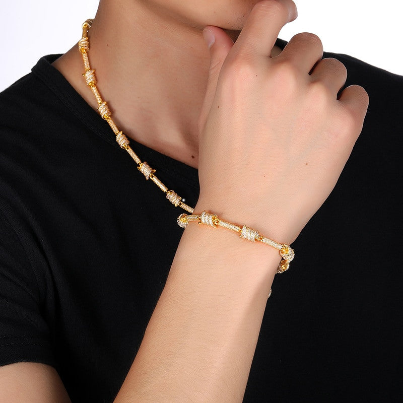 Mens Iced White Gold 18k Barbed Wire Hip Hop AAA Micro Pave Stone Bracelet