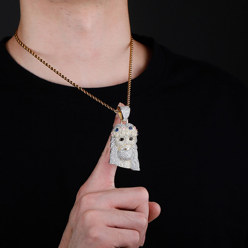 14k 925 Silver Rose Gold Iced Crown Of Thorns Jesus Piece Hip Hop Pendant Chain Necklace