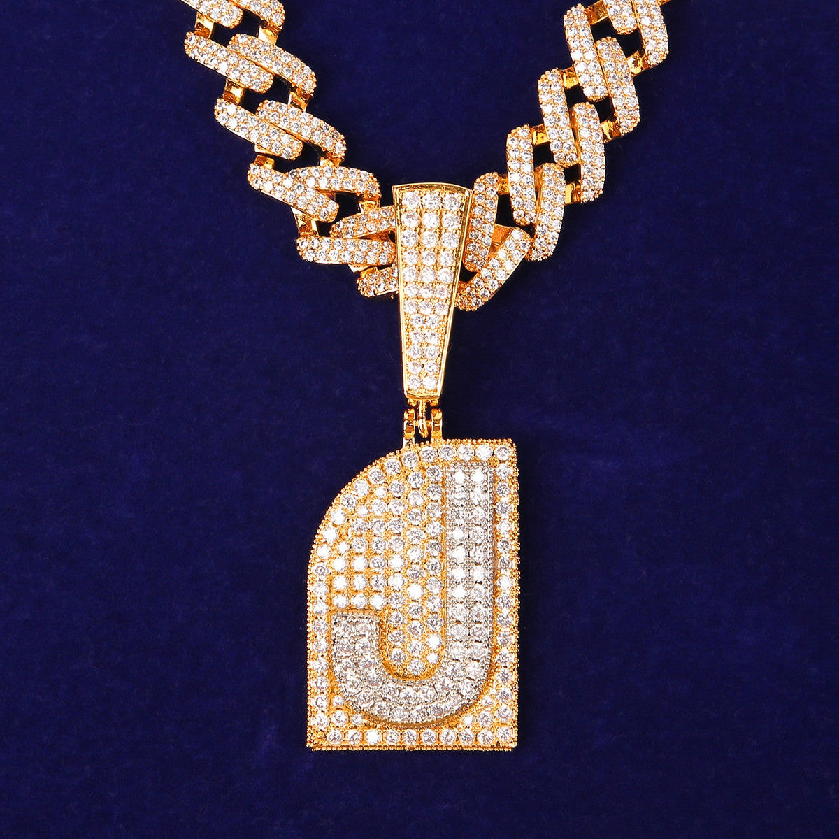 New Street Wear Raised Silver Letter Initial Chain 18k Gold Flooded Ice Letter Pendant