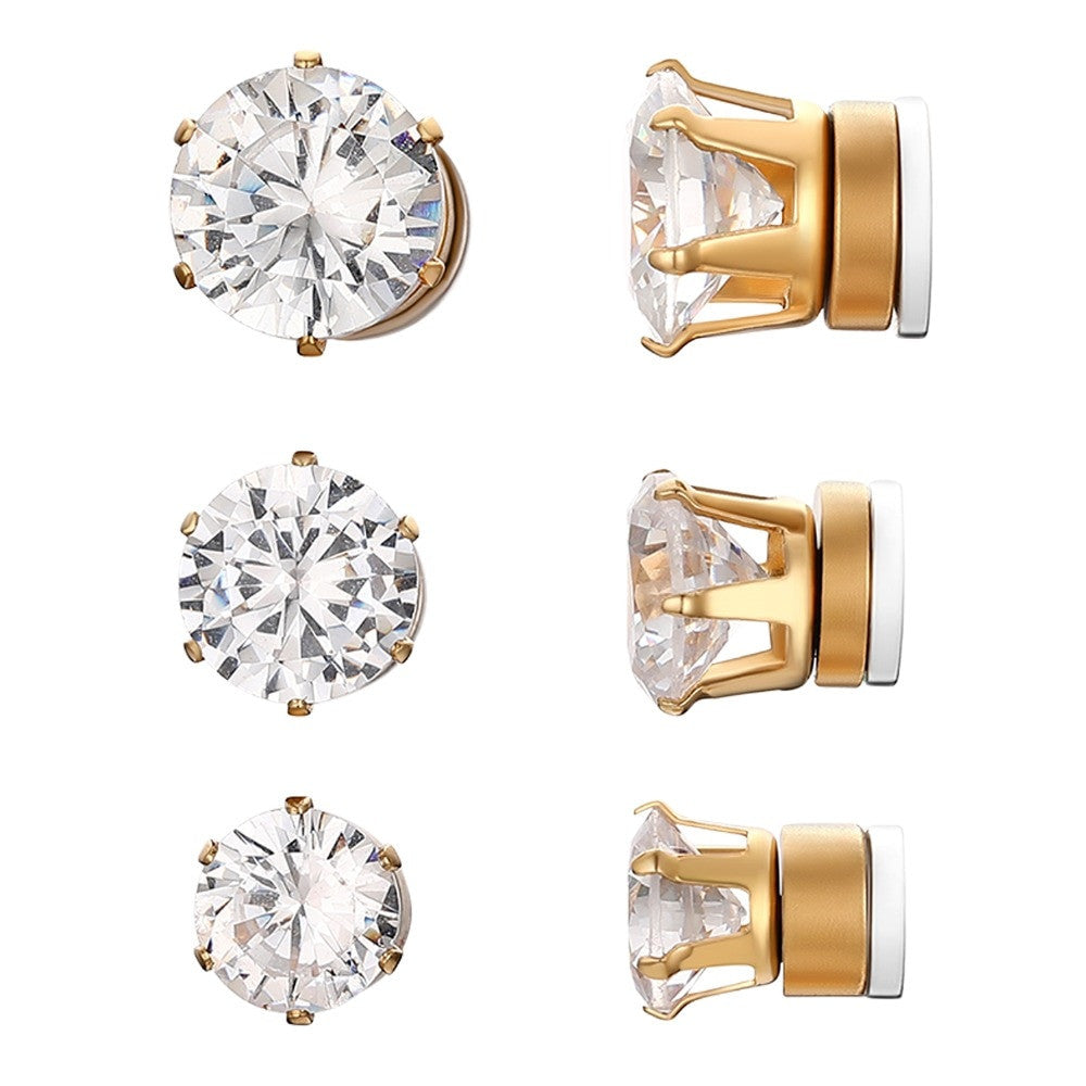 Non Piercing Magnet Magnetic Stainless Steel Bling Round Stud Earrings
