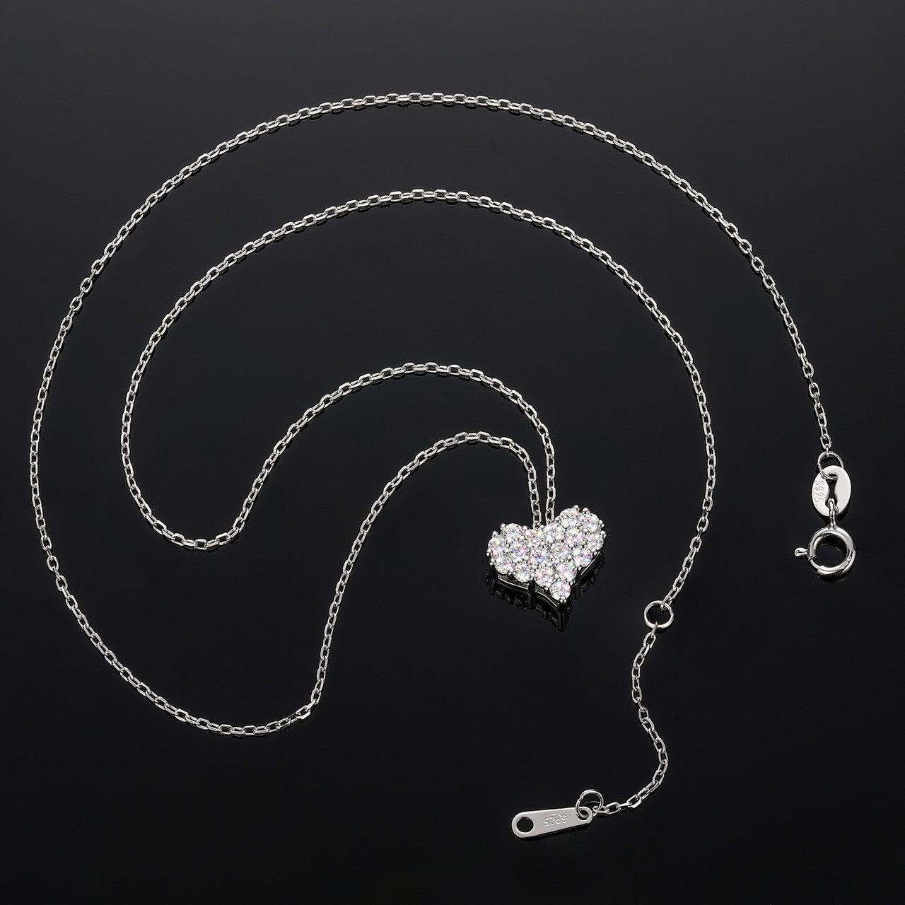 Genuine Diamond 100% Sterling Silver Sparking Heart Pendant Chain Necklace