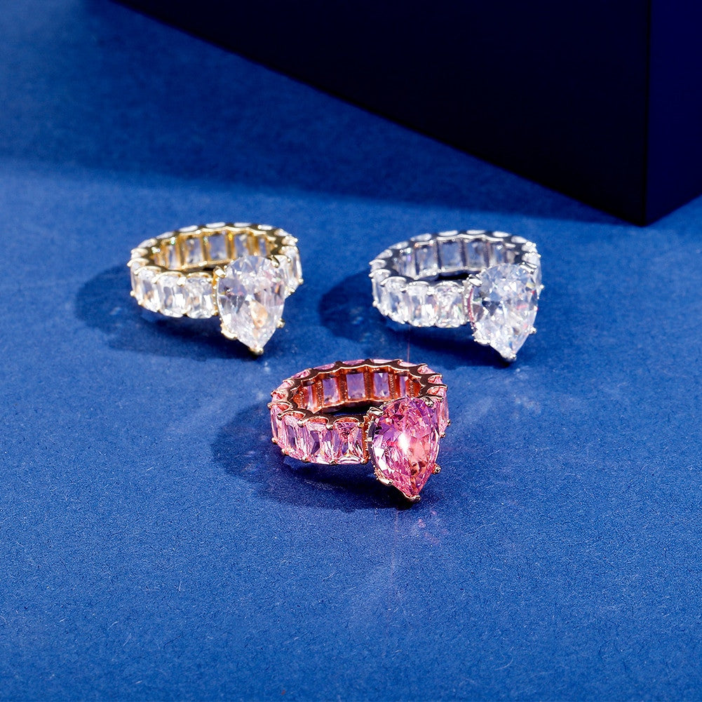 Ladies Tear Drop Street Wear Fashion Rose Gold 14k Silver Hip Hop Rings