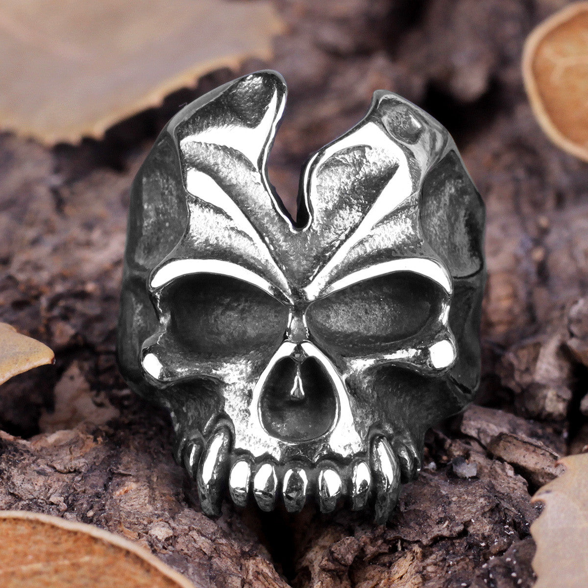 Mens No Fade Stainless Steel Devils Tooth Warriors Skull Street Wear Rings