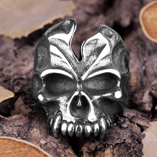Mens No Fade Stainless Steel Devils Tooth Warriors Skull Street Wear Rings