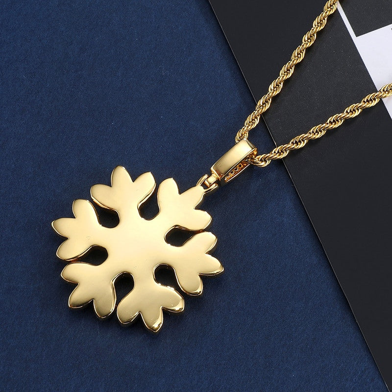 Snowfall Flooded Ice Princess Cut AAA Micro Pave Snowflake Hip Hop Pendant Chain Necklace